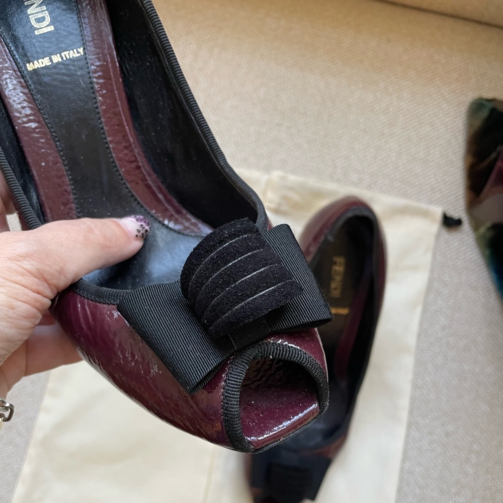 Fendi Women's Burgundy Peep-Toe Heels Size 38.5